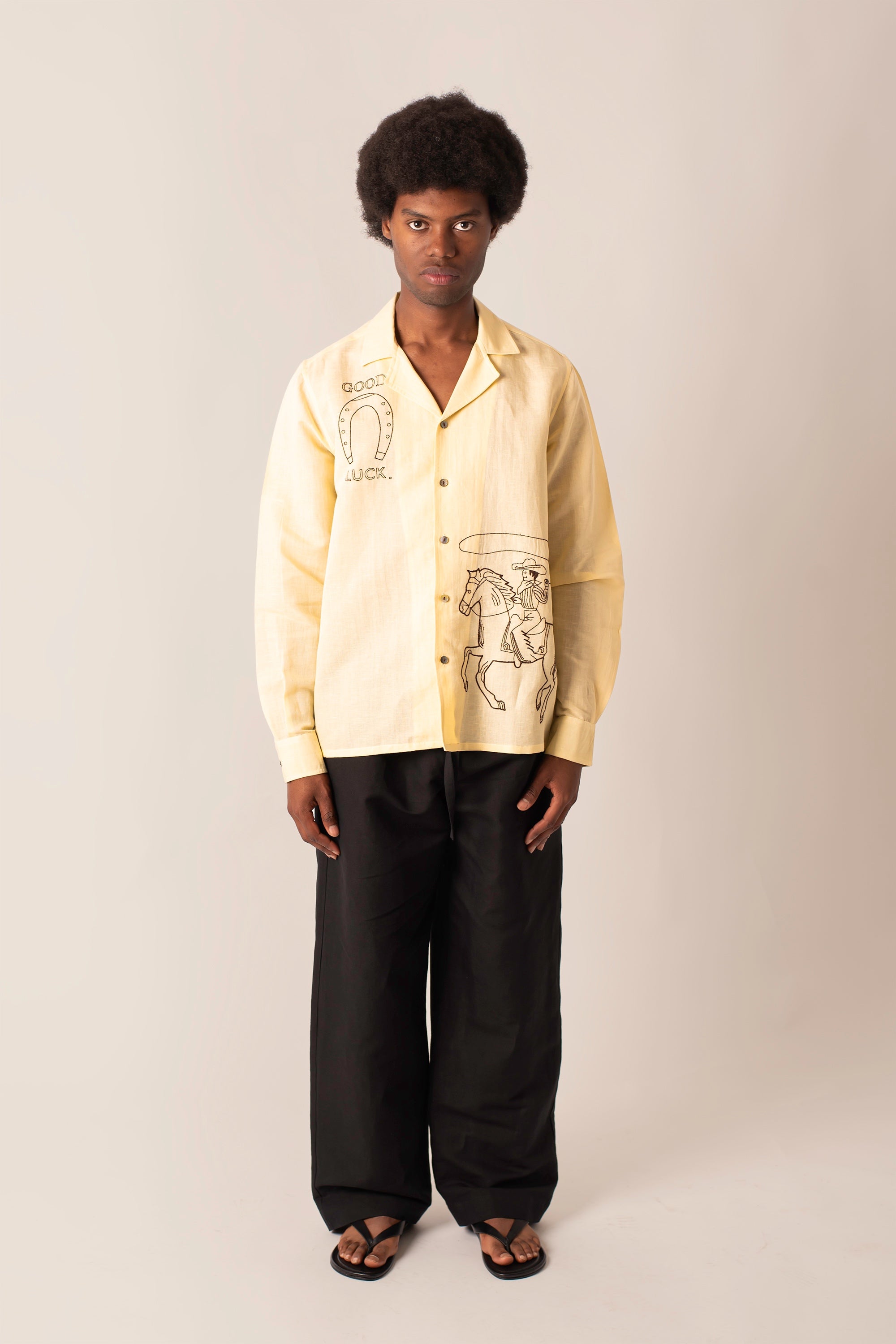 Camicia in 100% Lino con ricamo Cowboy