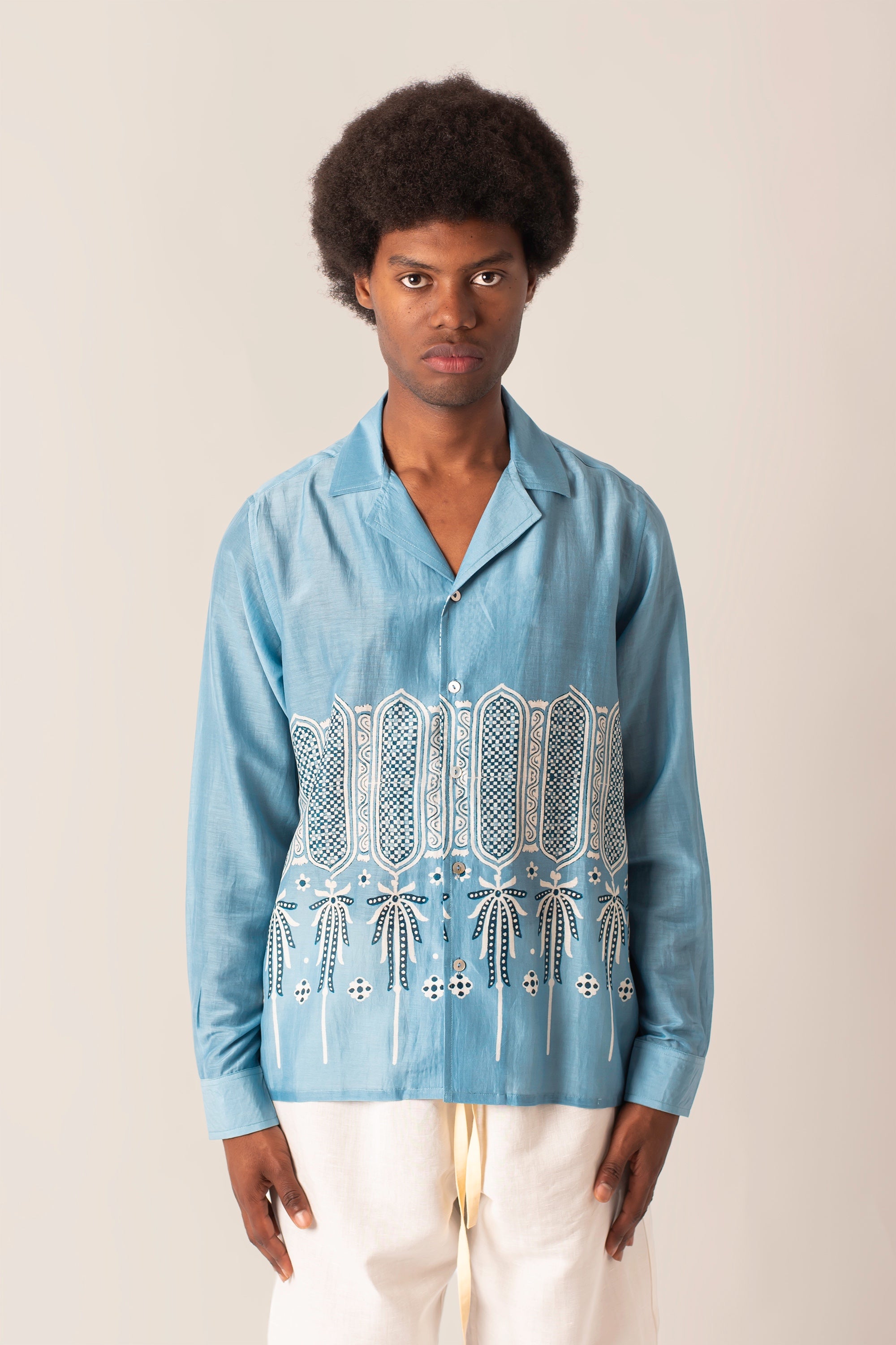 Camicia in Seta e Cotone Indigo Caravan
