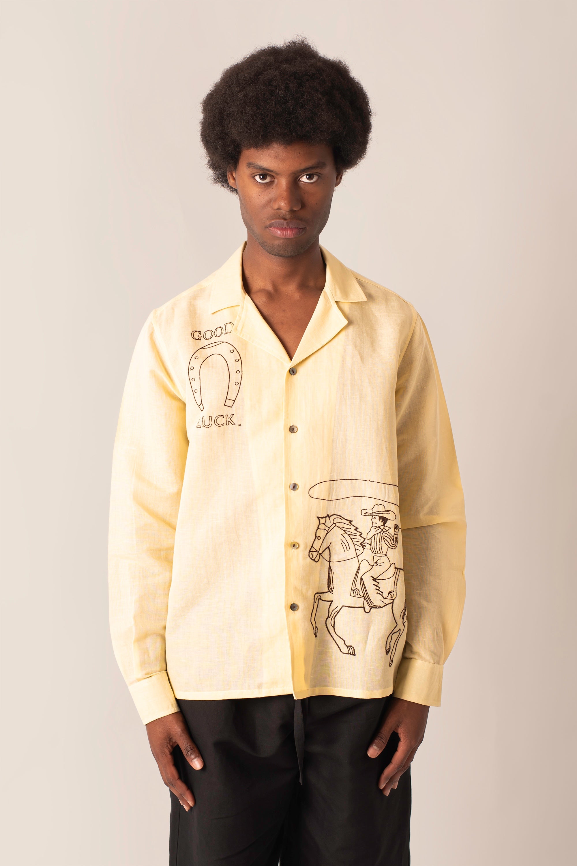 Camicia in 100% Lino con ricamo Cowboy