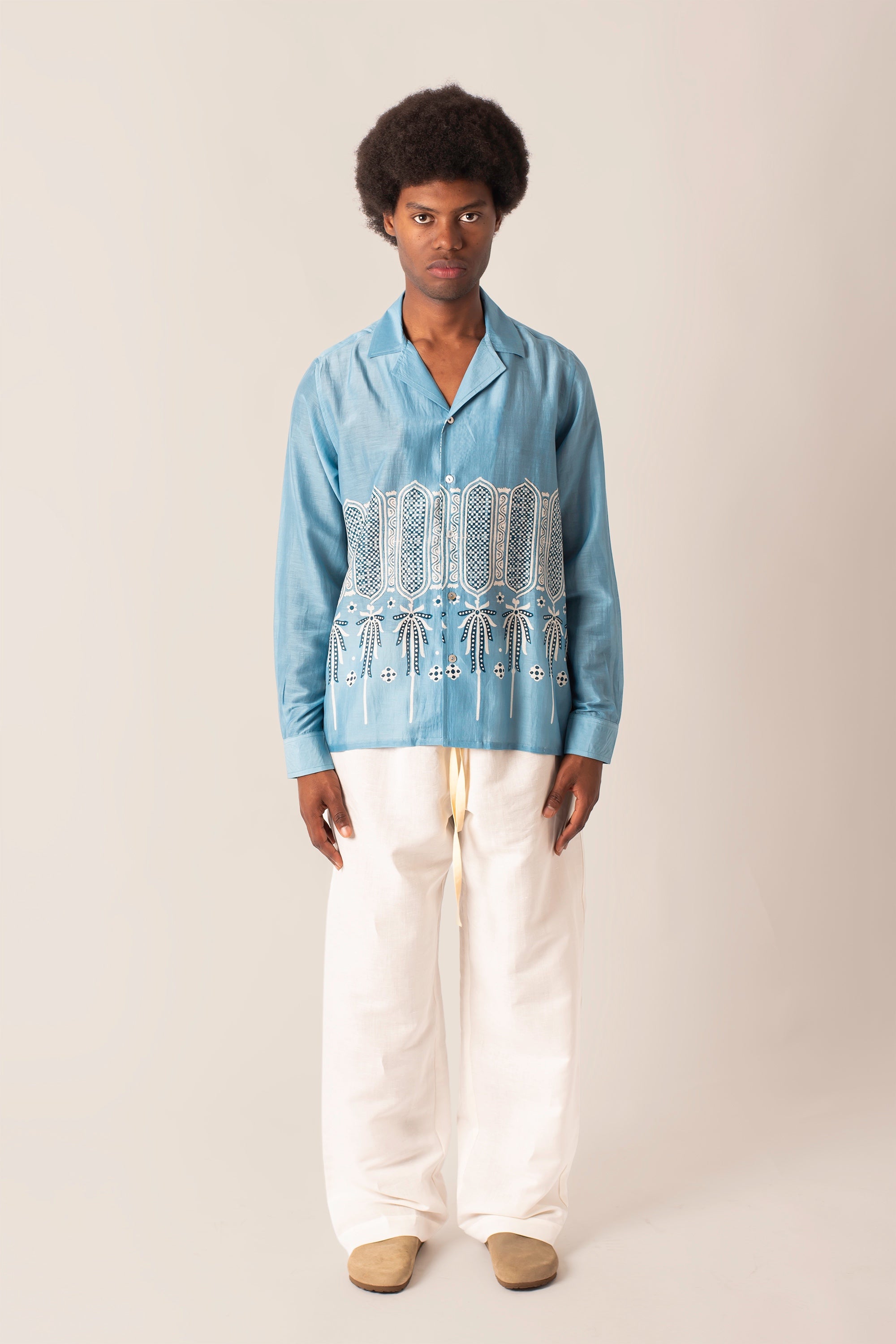 Camicia in Seta e Cotone Indigo Caravan