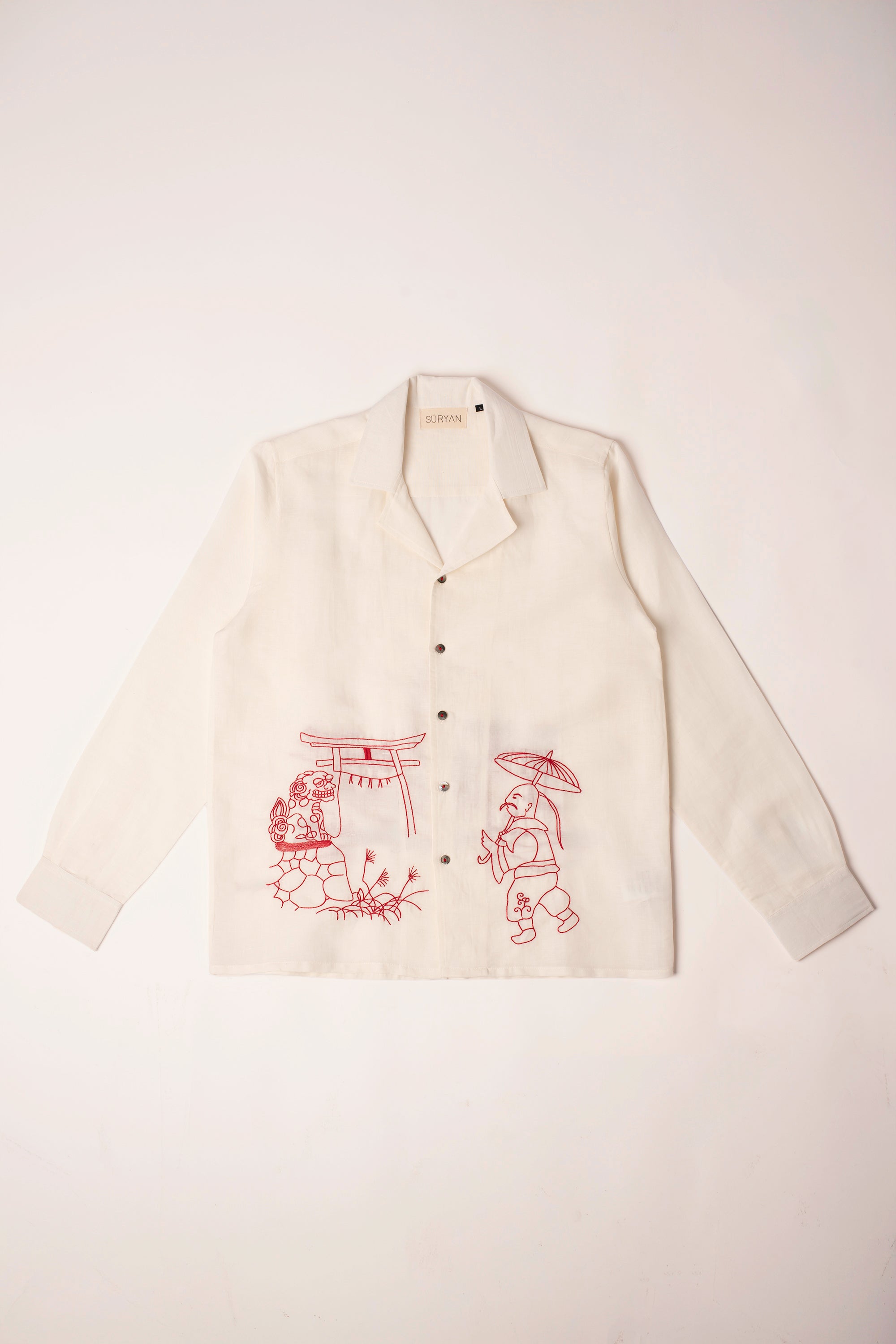 Camicia in 100% Lino con ricamo Japan Temple