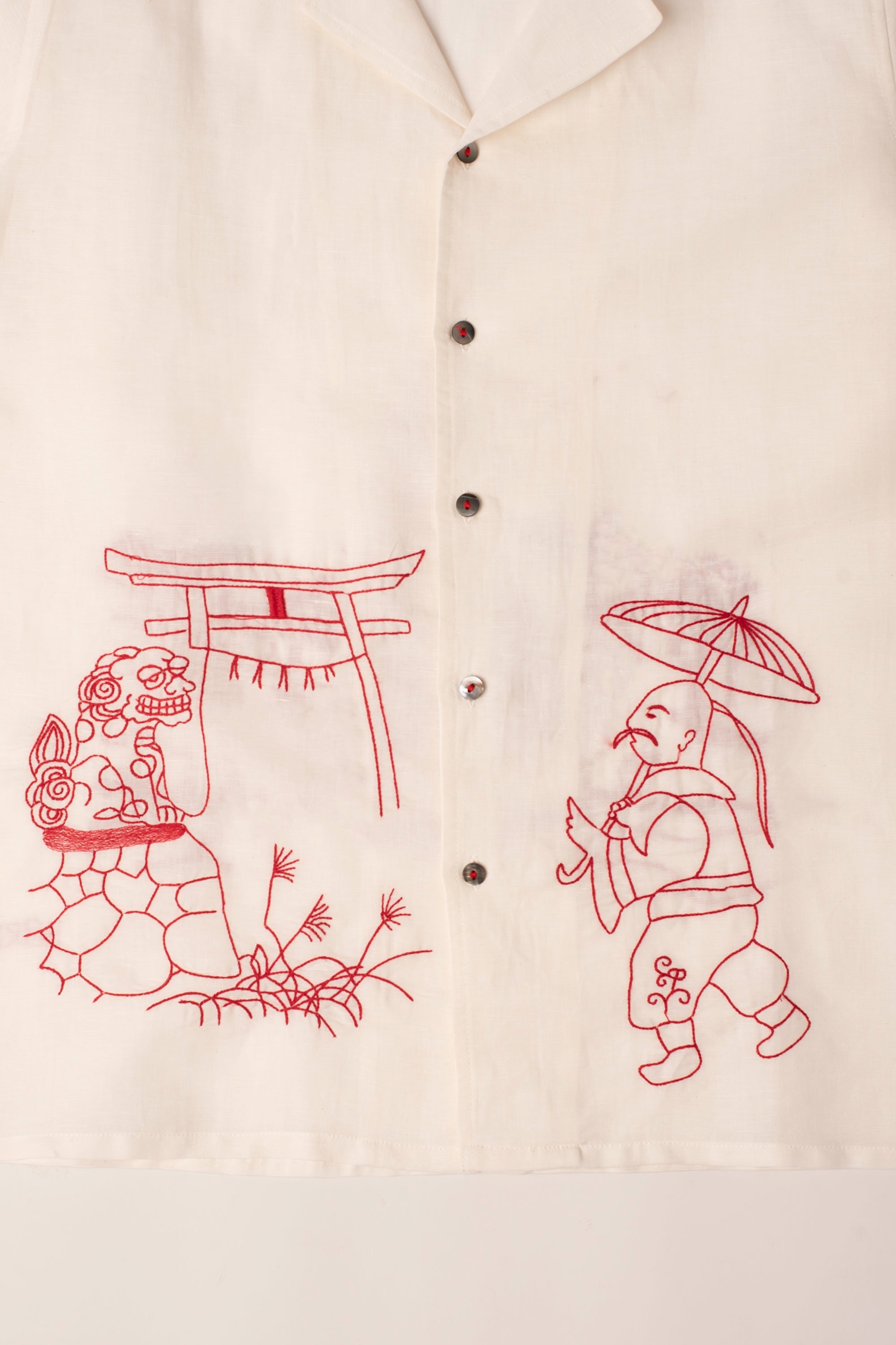 Camicia in 100% Lino con ricamo Japan Temple