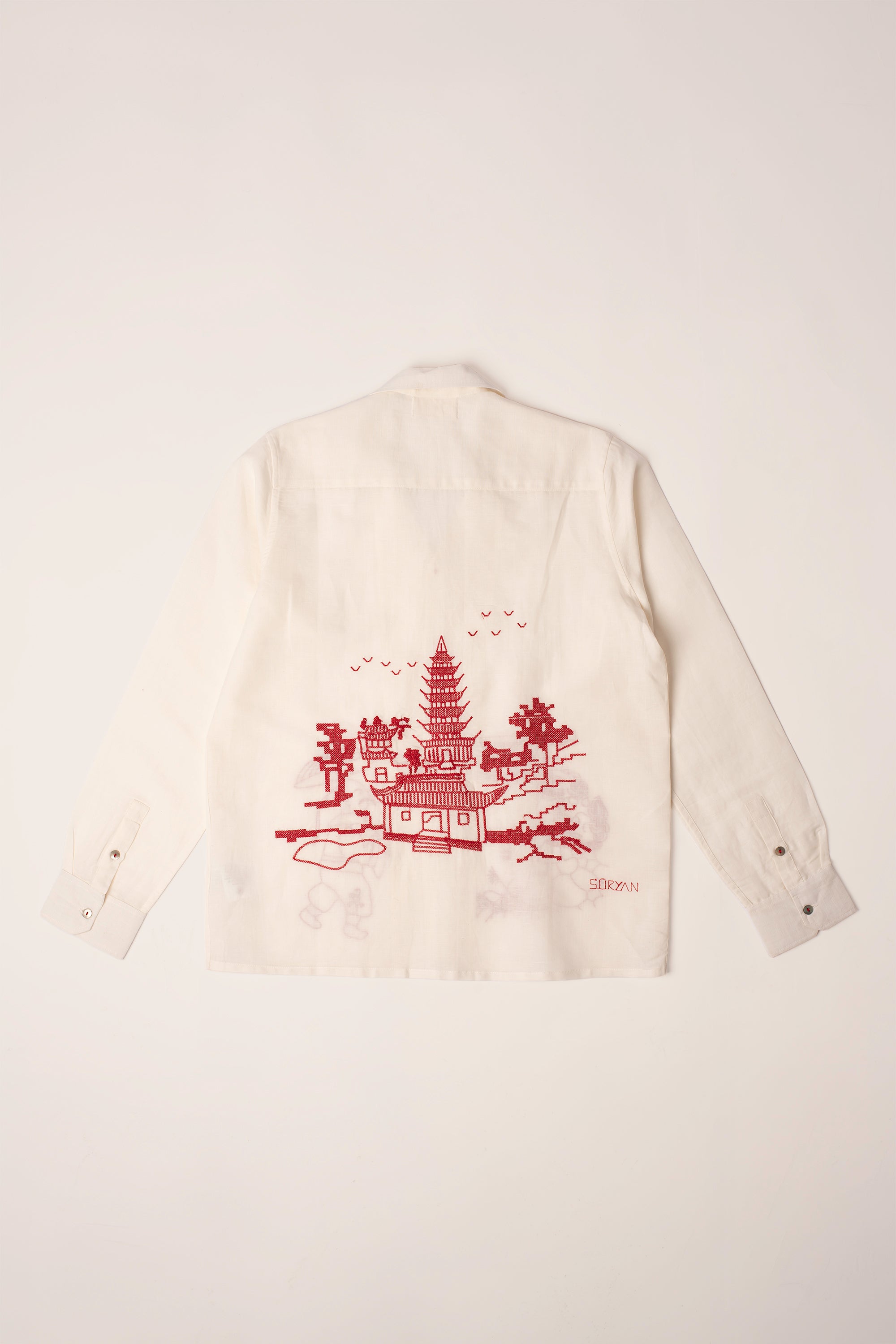Camicia in 100% Lino con ricamo Japan Temple