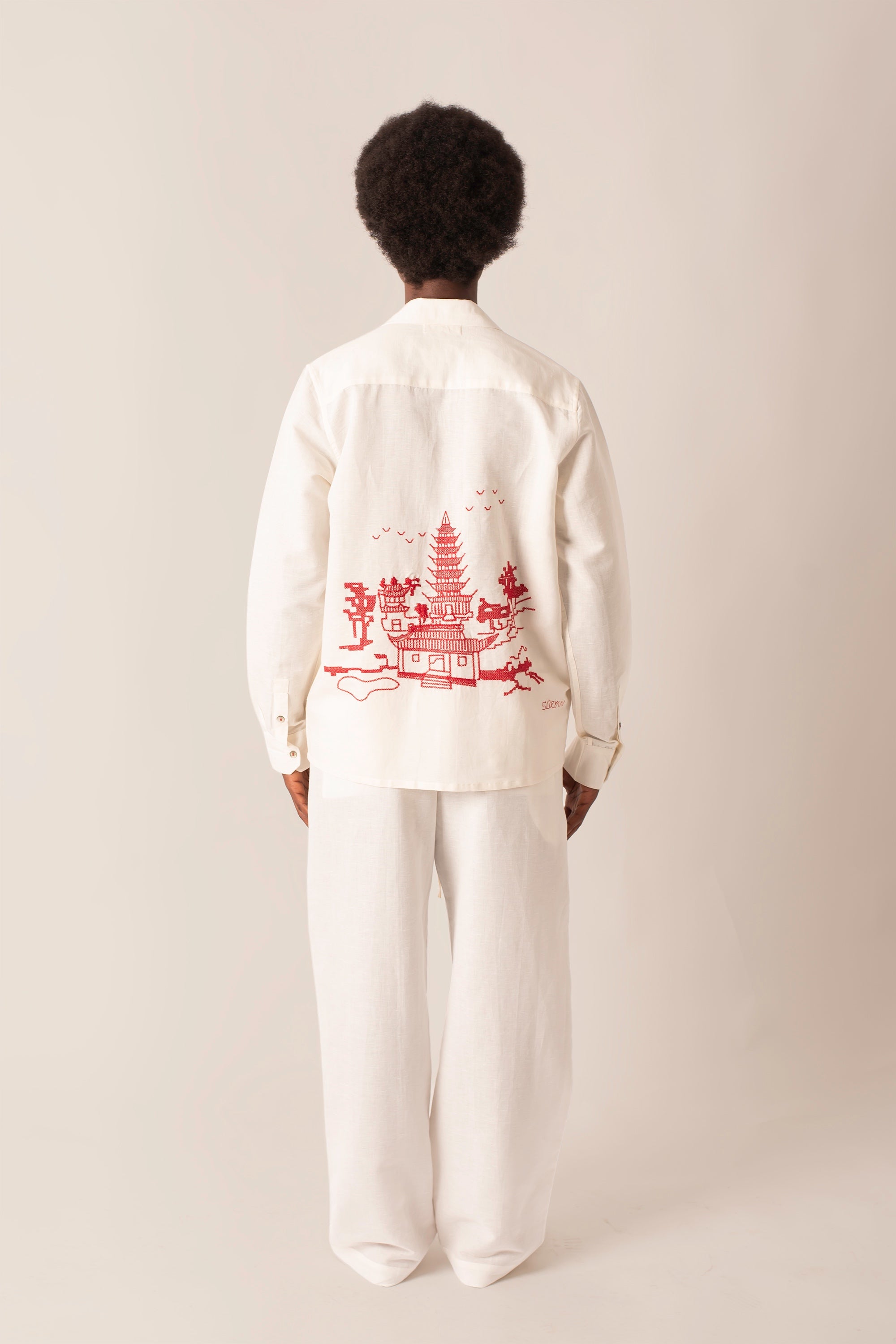 Camicia in 100% Lino con ricamo Japan Temple
